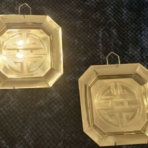Vintage Etched Brass 2 Plate Lot with Hanging Brack